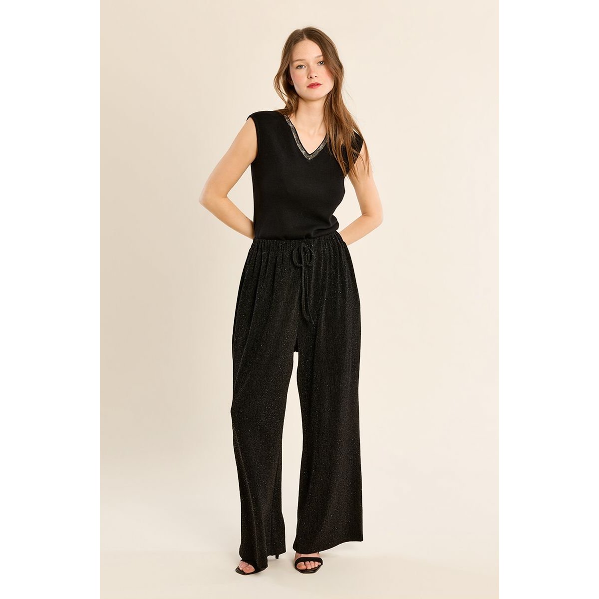 Pantalon évasé, à paillettes noir, MOLLY BRACKEN