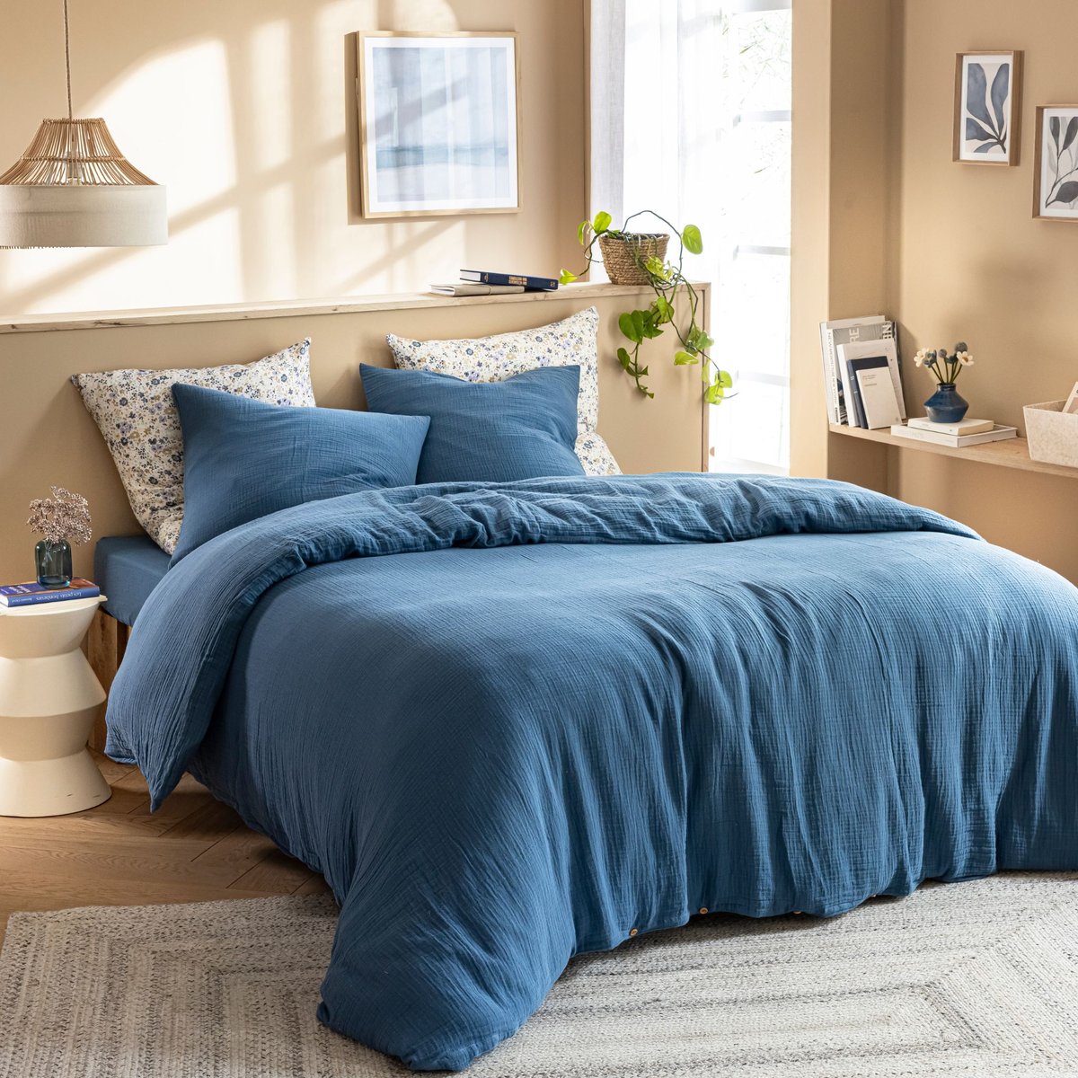 Housse de couette gaze de coton bleu, TERRE DE NUIT