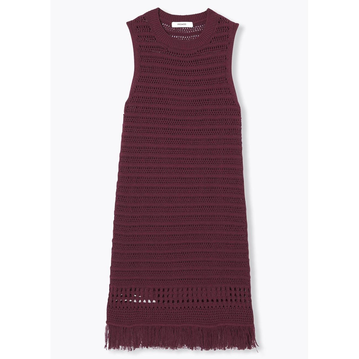 Robe rayée en crochet frangé bordeaux, PROMOD