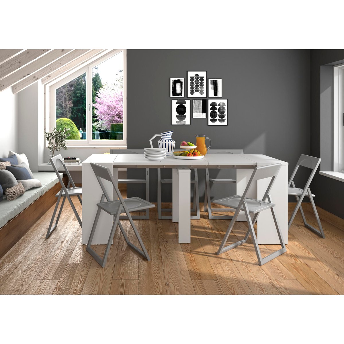 Table console extensible ou matière résistante blanc, DIAGONE