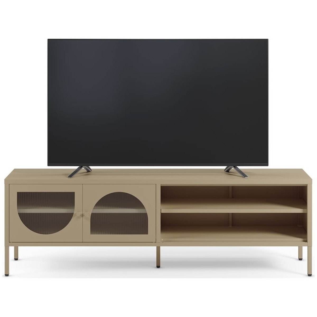 Meuble TV 2 portes 2 niches en métal - YSIA beige, HOMIFAB