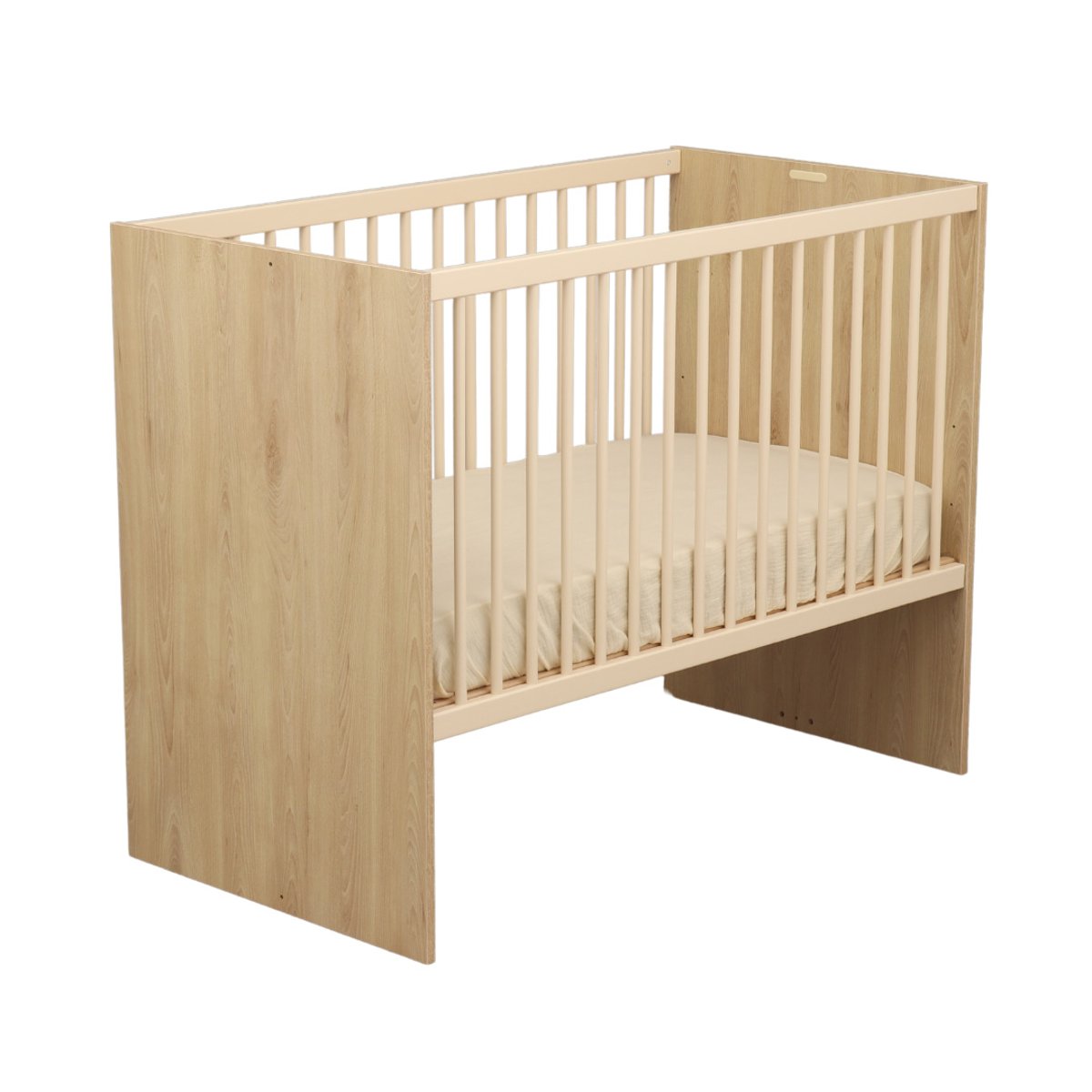 Chambre bébé duo: Lit bébé 60x120 évolutif et commode à langer 2 portes décor bois hêtre marron, SAUTHON