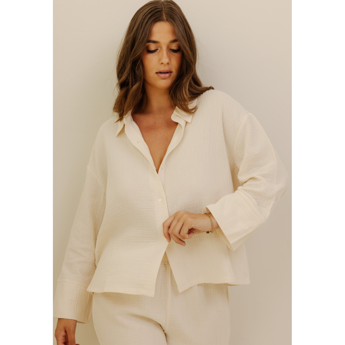 Chemise manches longues en gaze de coton CÉCILY beige, VARIANCE