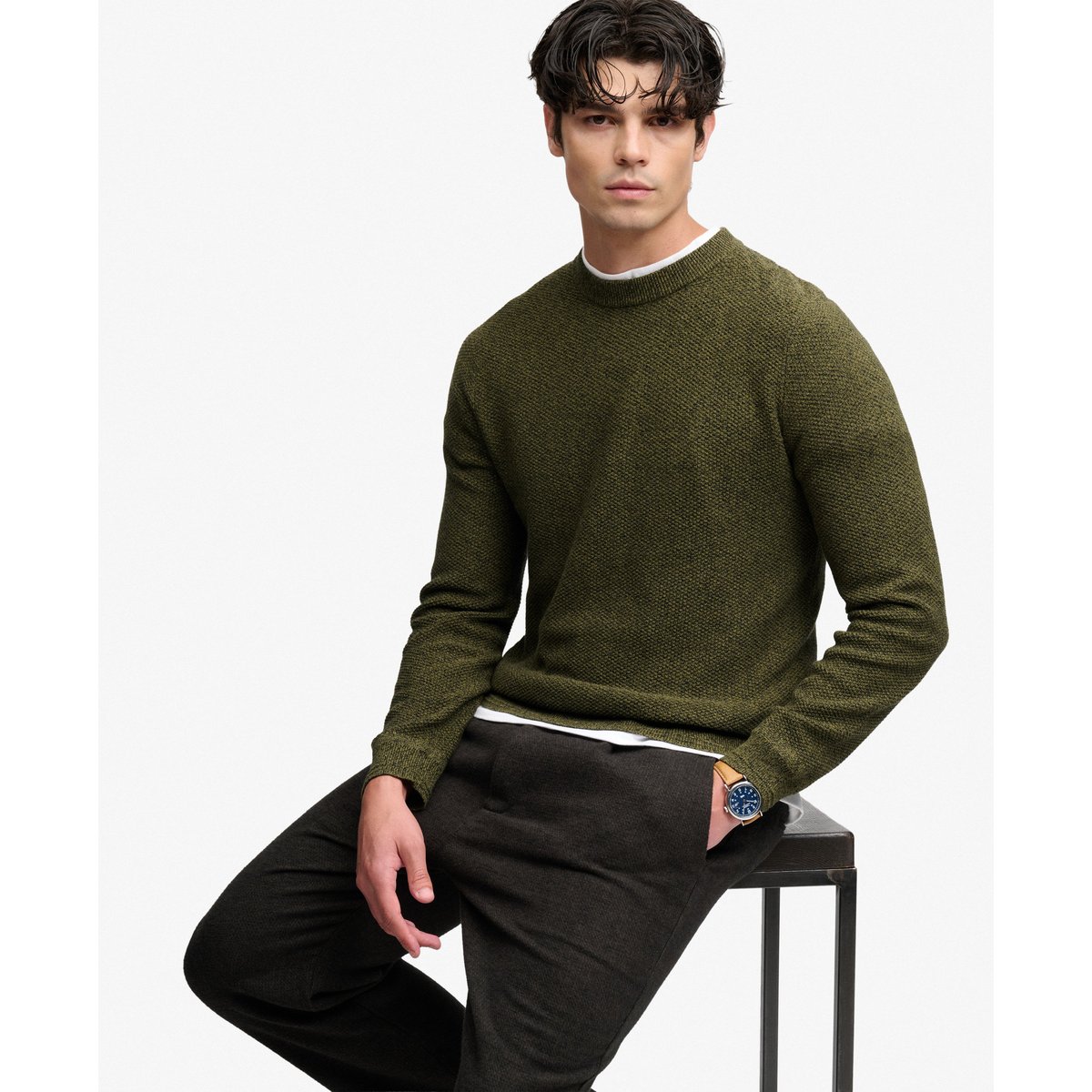 Pull Texture Knit Coupe Décontractée olive/noir, SUPERDRY