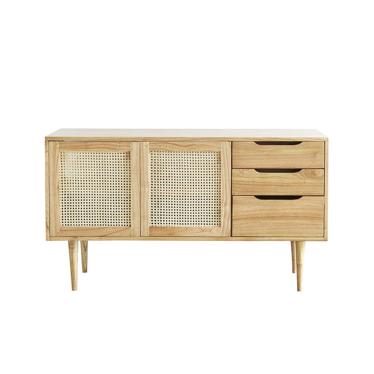 Meuble de salle de bain en mindi massif et cannage 135 cm HANA naturel, BERAH GETAH