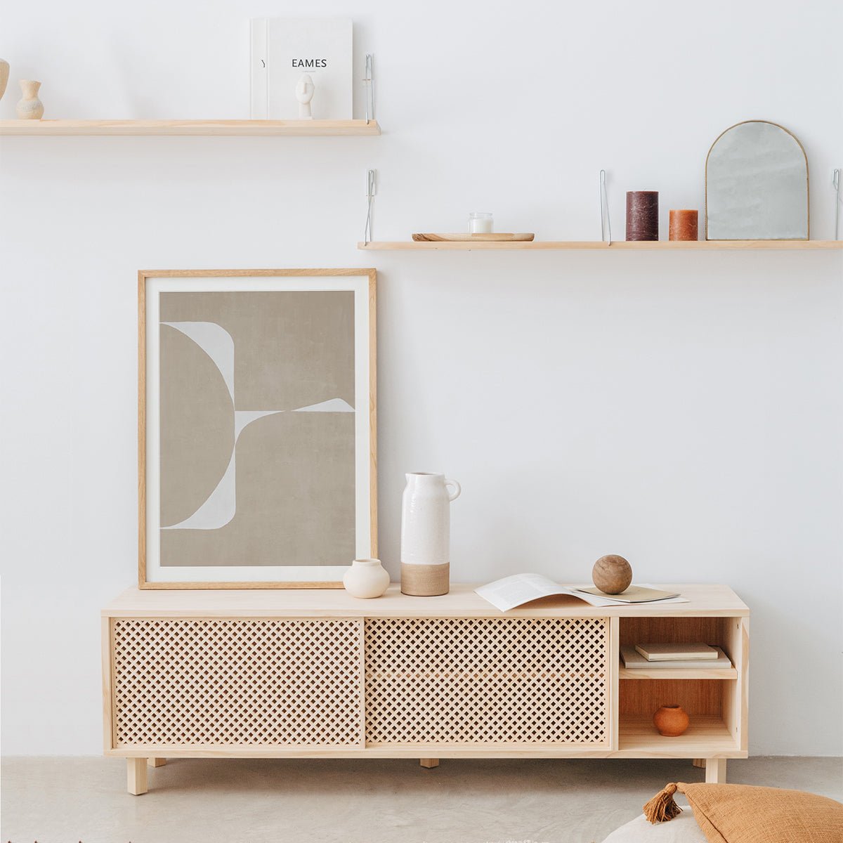 Meuble TV en pin non verni MORA bois clair, NAAN FURNITURE
