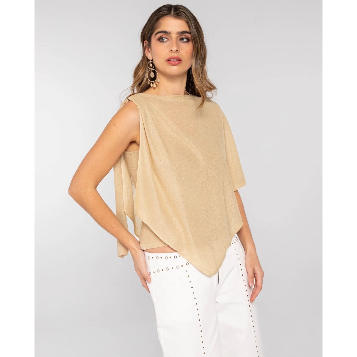 Top en maille avec cape asymétrique dorée, THE-ARE
