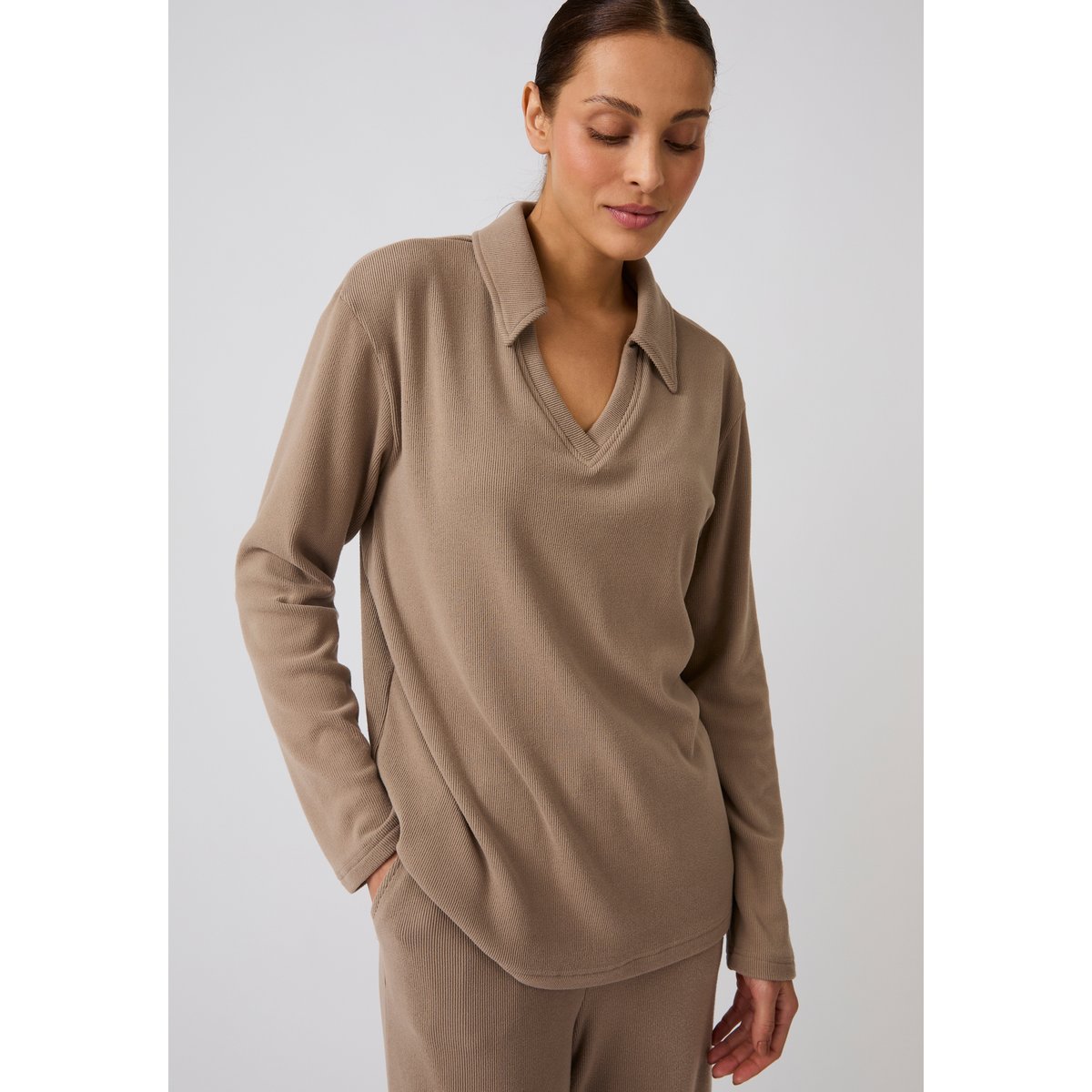 Pyjama Thermolactyl en velours côtelé gris taupe, DAMART
