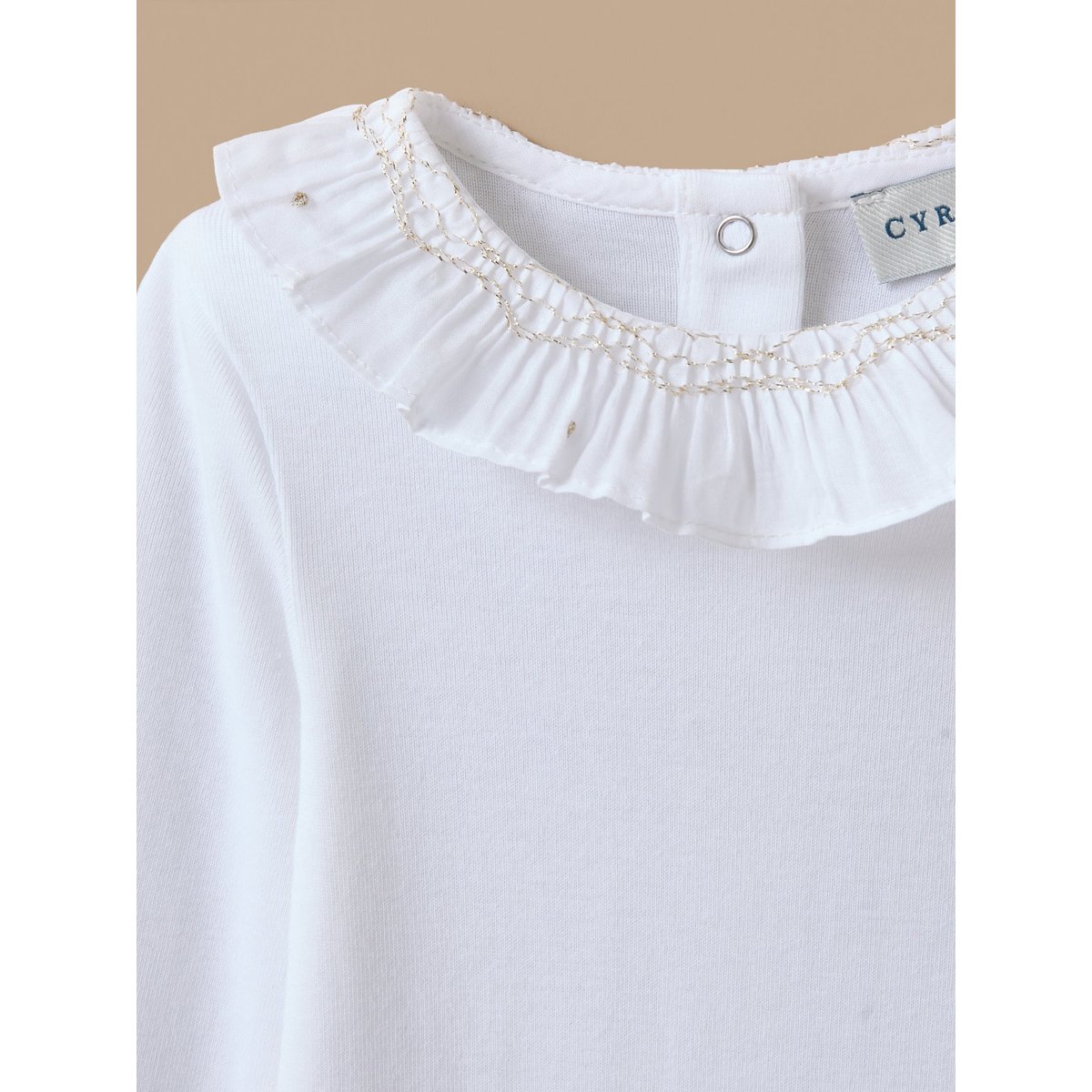 Body col smocké brodé blanc casse, CYRILLUS