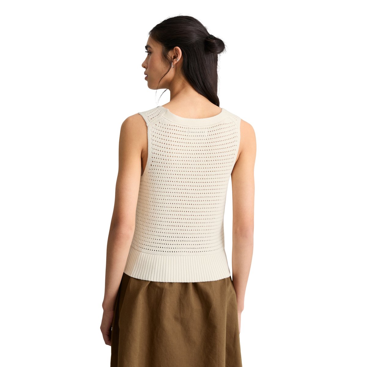 Top en tricot slim en coton organique blanc, MARC O’POLO DENIM