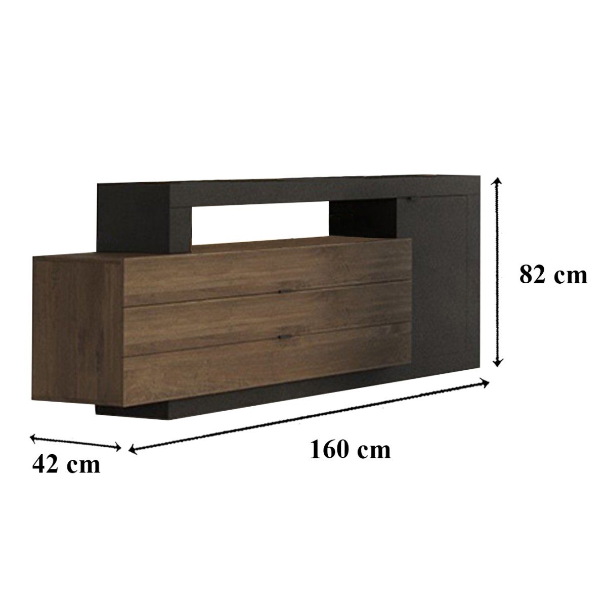 Buffet 1 porte et 3 tiroirs L160 cm - JOURNEY noir, CALICOSY
