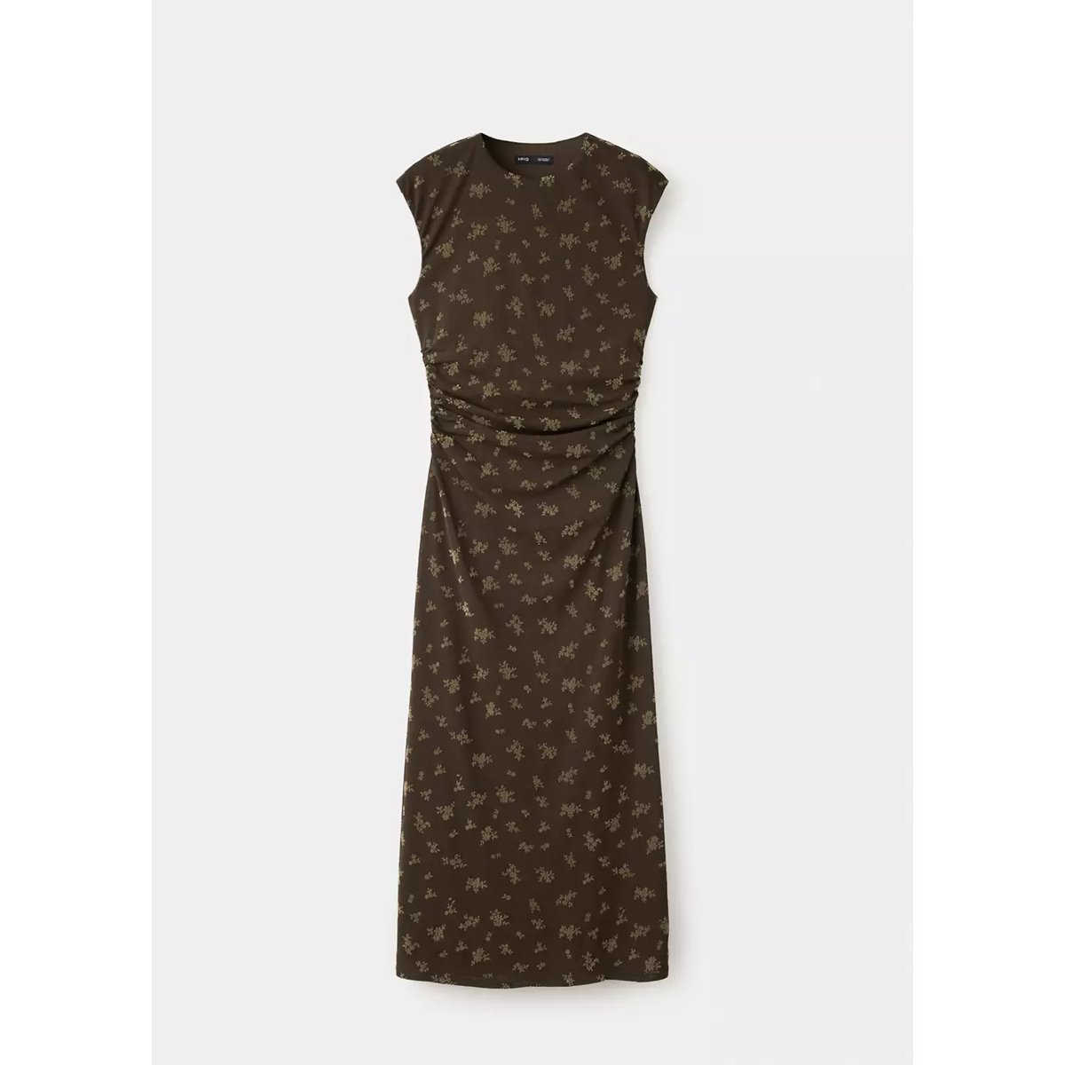 Robe en velours dévoré froncée marron, MANGO
