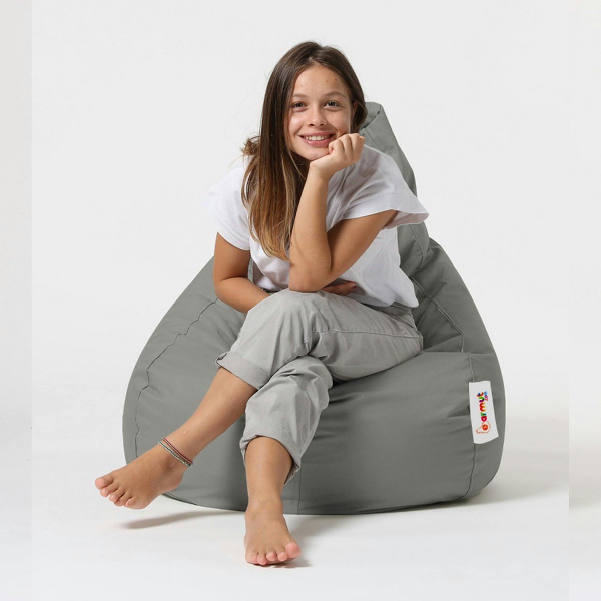 Pouf poire d'extérieur imperméable ARTA gris, PIER IMPORT
