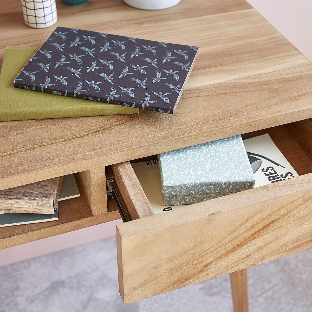 Bureau en bois de teck 120 cm 2 tiroirs ISAURE naturel, BERAH GETAH