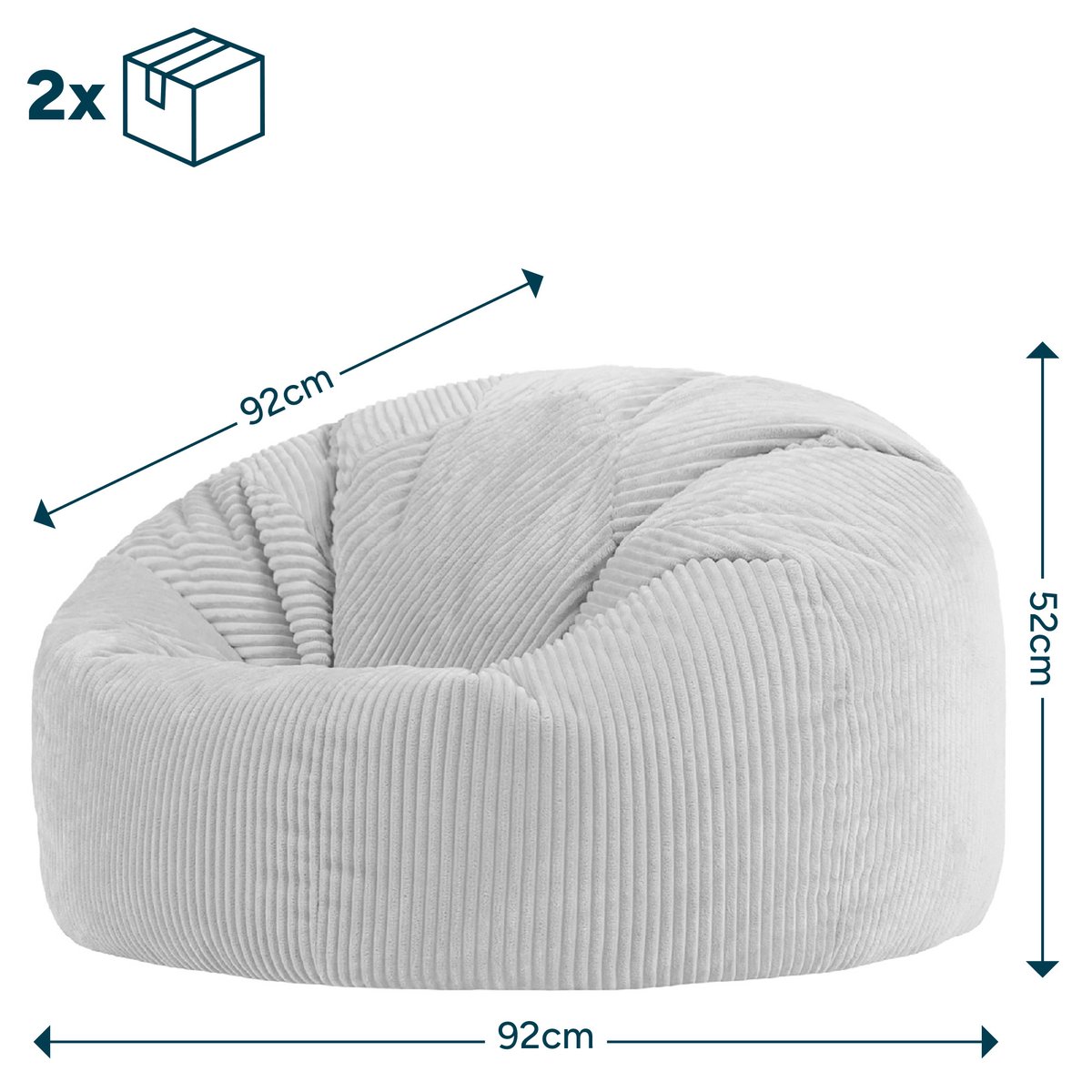 Pouf classique large XL en velours côtelé Oeko-Tex® - KINGSTON bleu canard, ICON