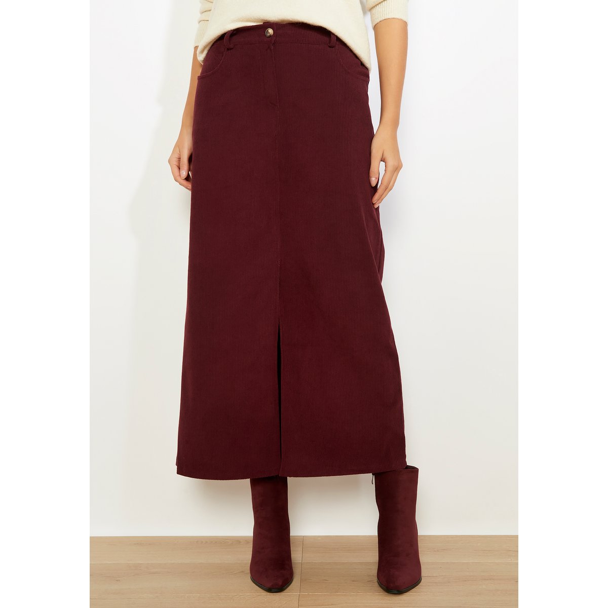 Jupe longue en velours bordeaux wine, LOLALIZA