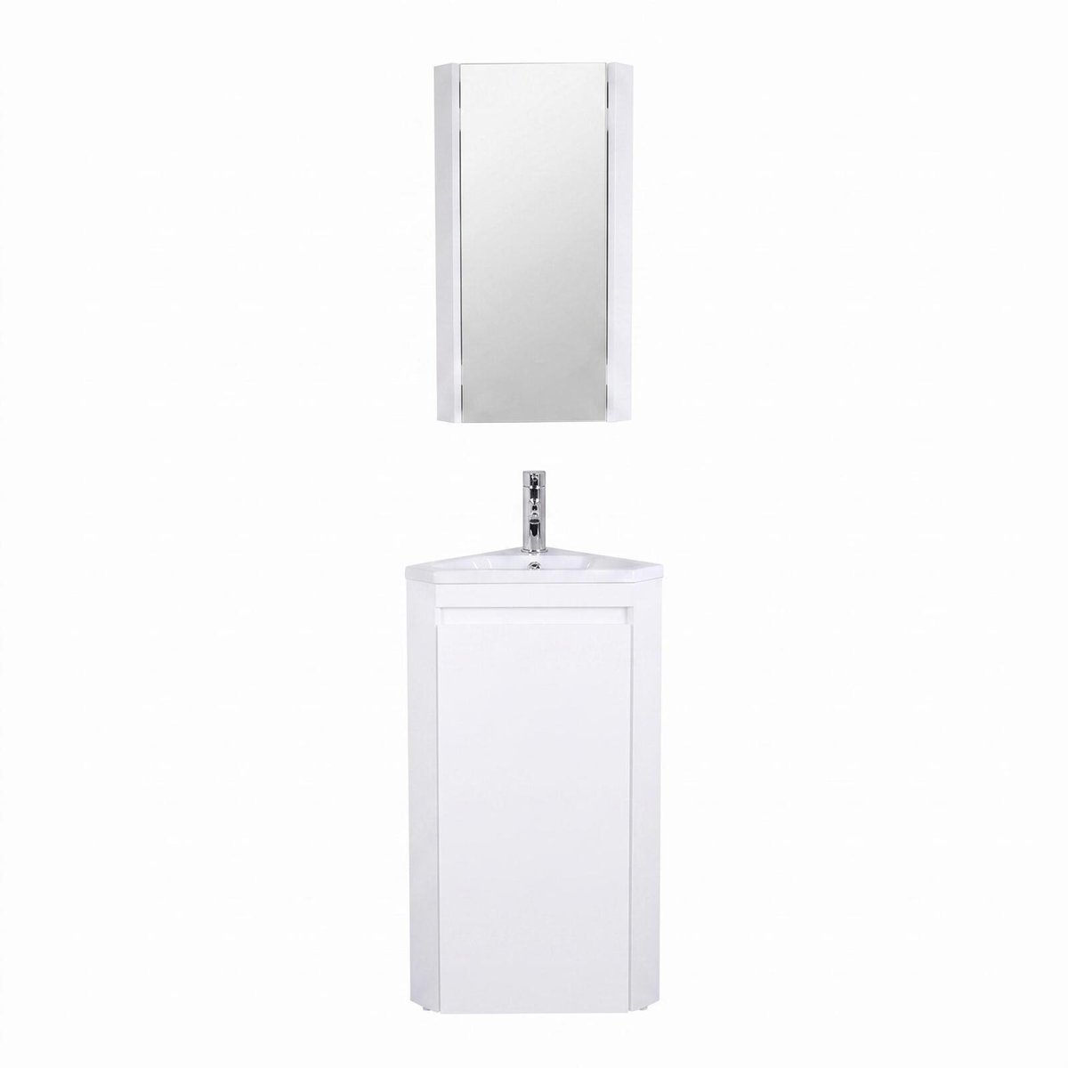 Ensemble lave-mains d'angle sur pieds avec robinet et armoire SORRENTO blanc satiné, MOB IN