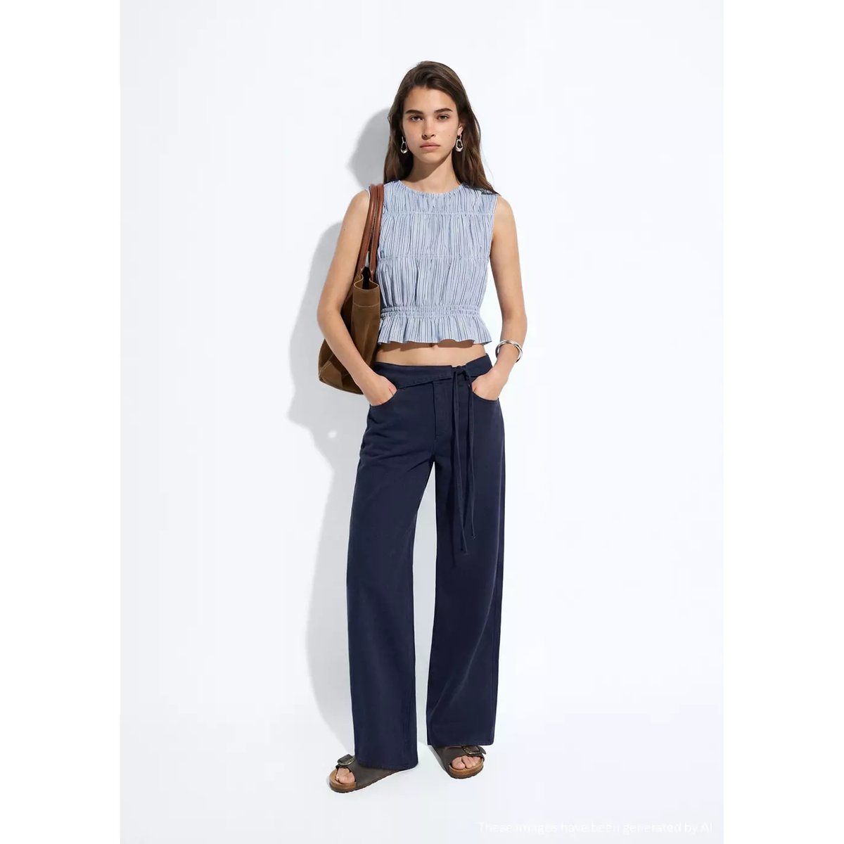 Top froncé à rayures 100 % coton bleu ciel, MANGO TEEN