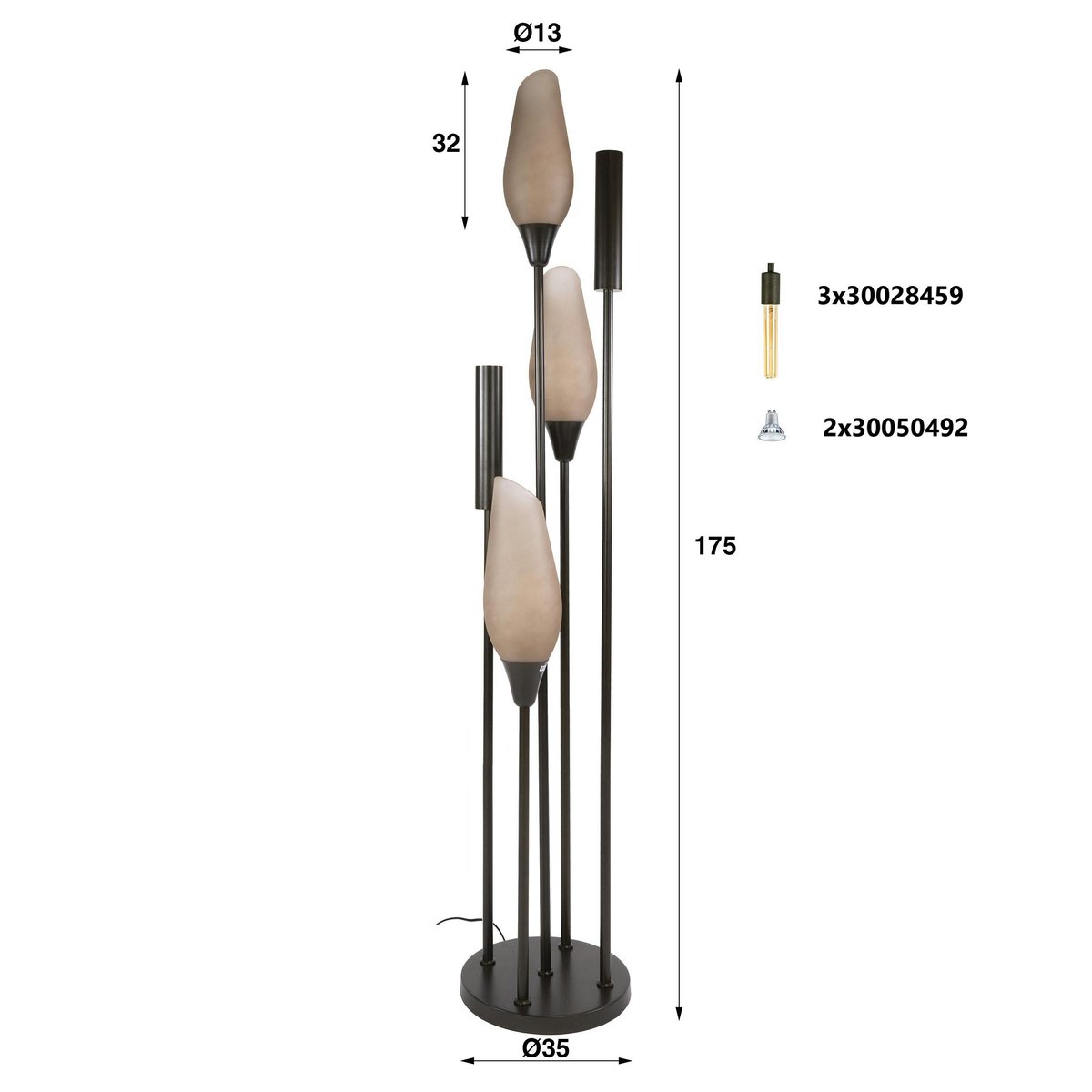 Lampadaire salon verre dépoli brun et métal bronze 5 lampes NIAGARA marron, PIER IMPORT
