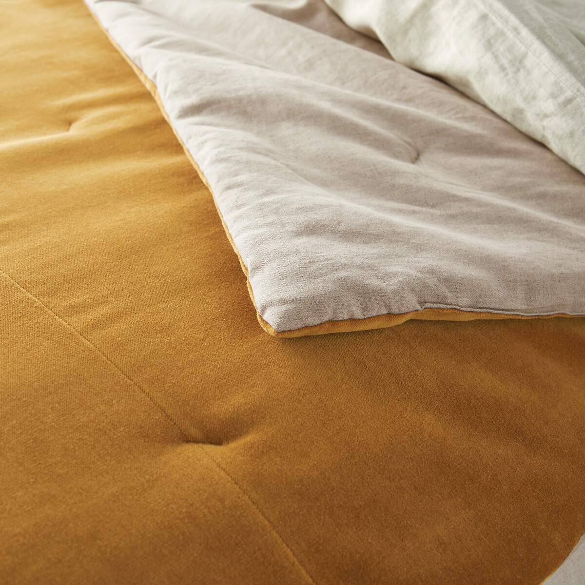 Edredon matelassé velours coton lin uni, Velvet bronze, LA REDOUTE INTERIEURS