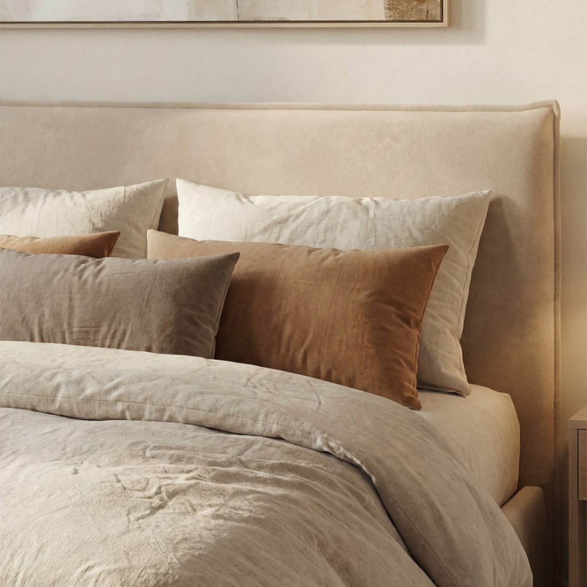 Lit coffre en tissu 160x200cm- CAMA beige, DRAWER