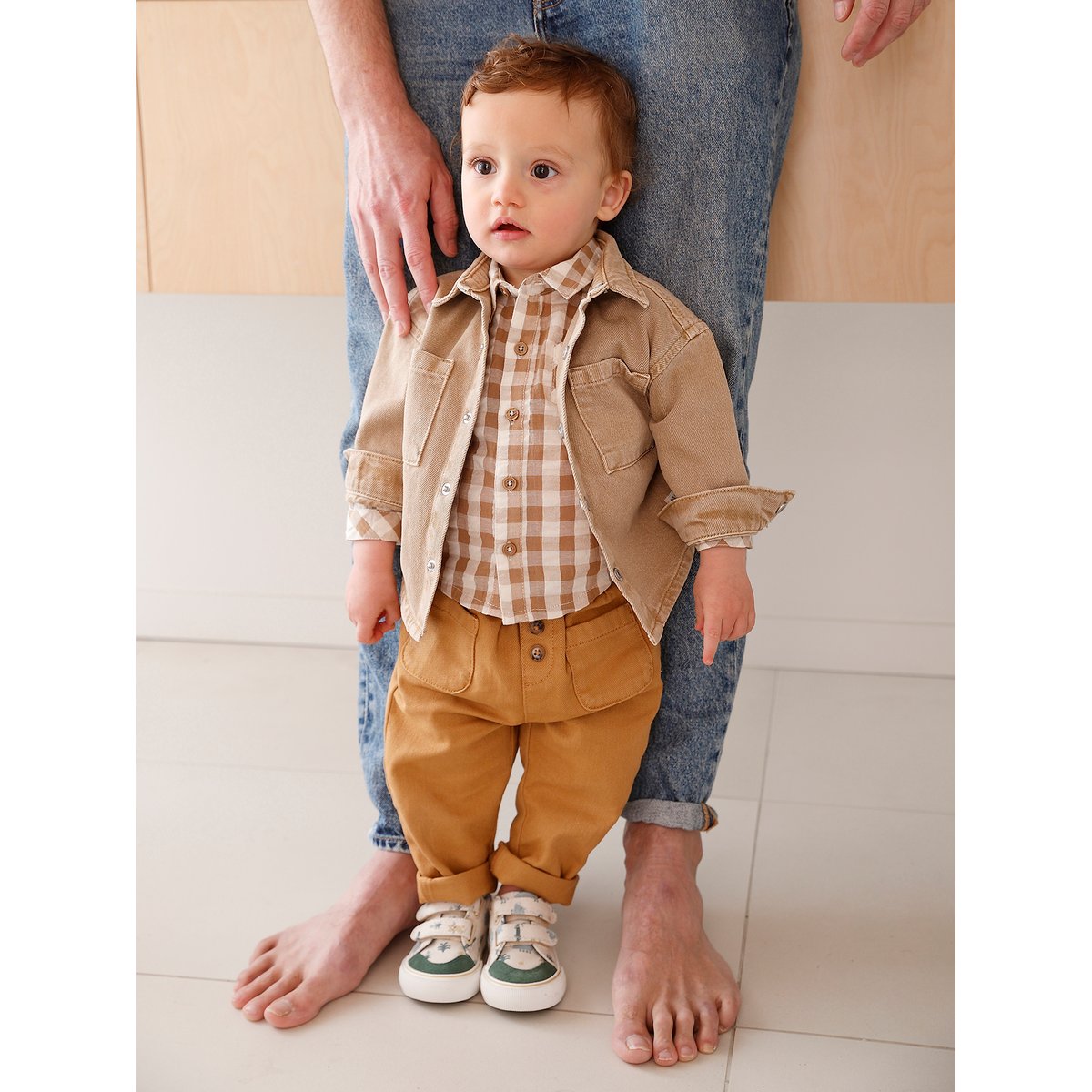 Surchemise bébé pressionnée taupe, VERTBAUDET