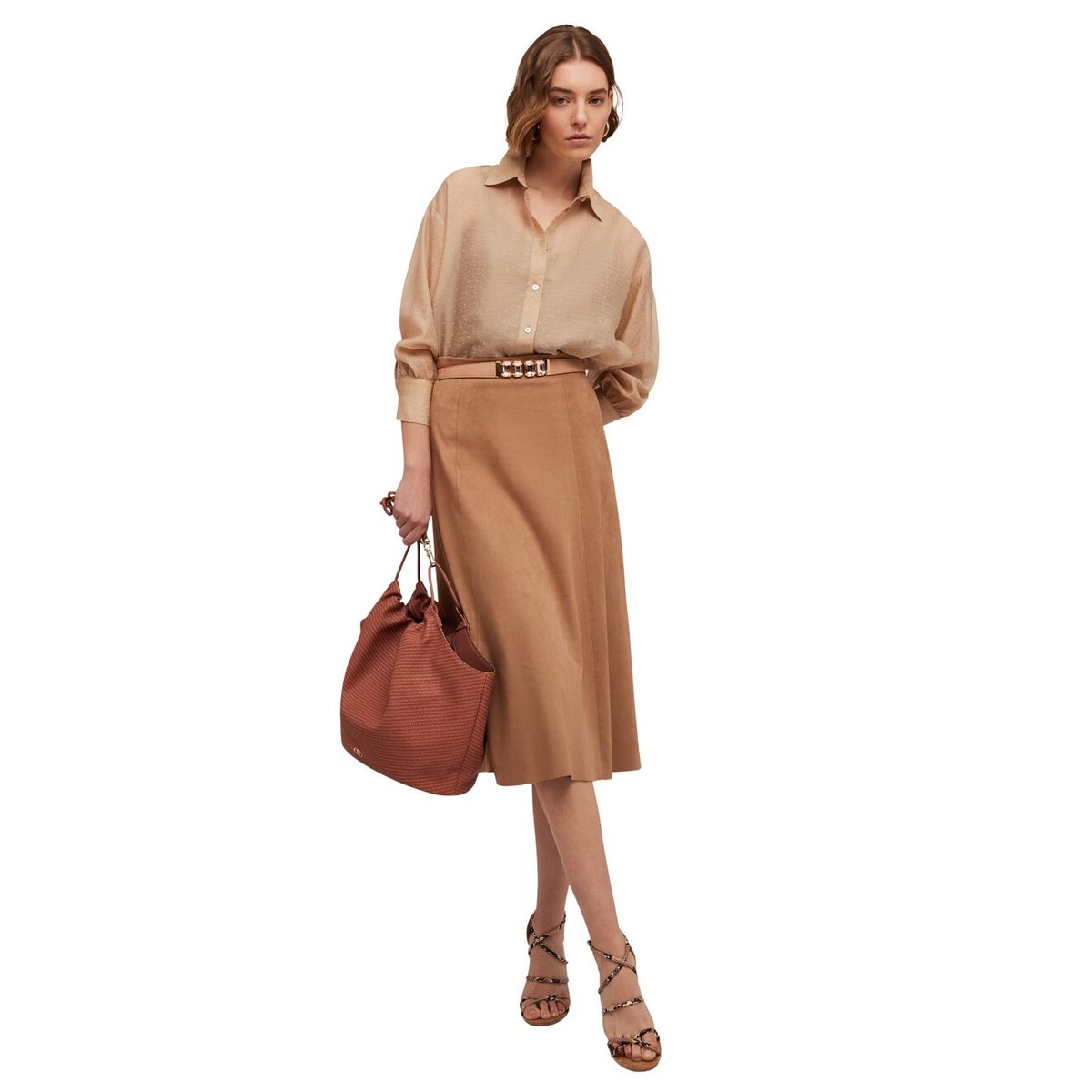 Jupe midi effet suède beige, MOTIVI