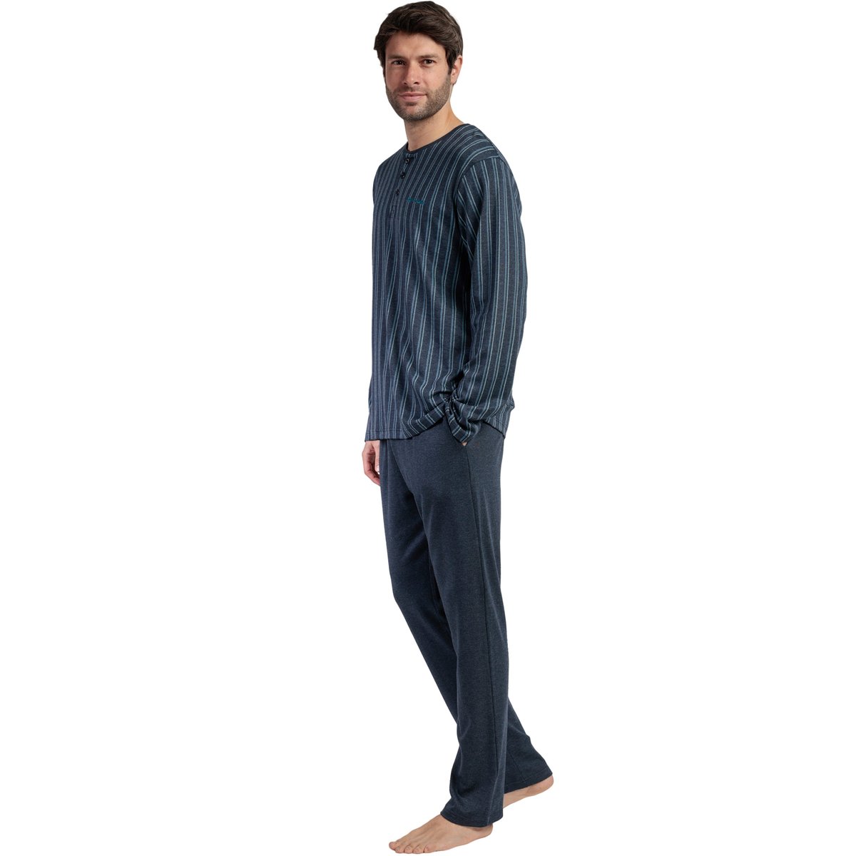Pyjama pantalon polo manches longues Italic bleu marine, ADMAS