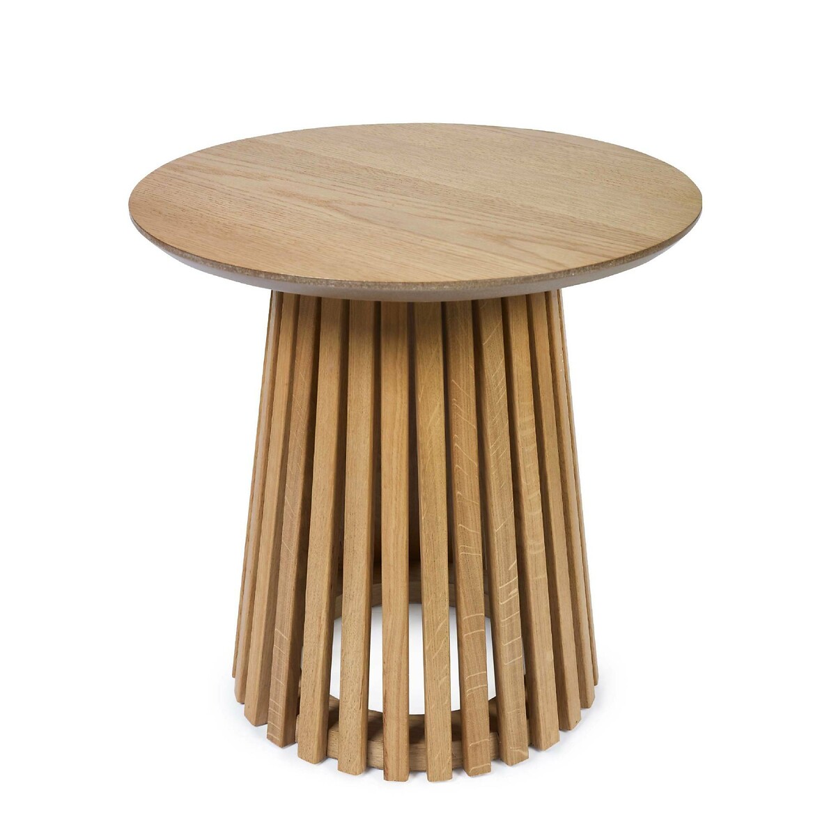 Osric Round Natural Oak Slatted Side Table natural oak, SO'HOME