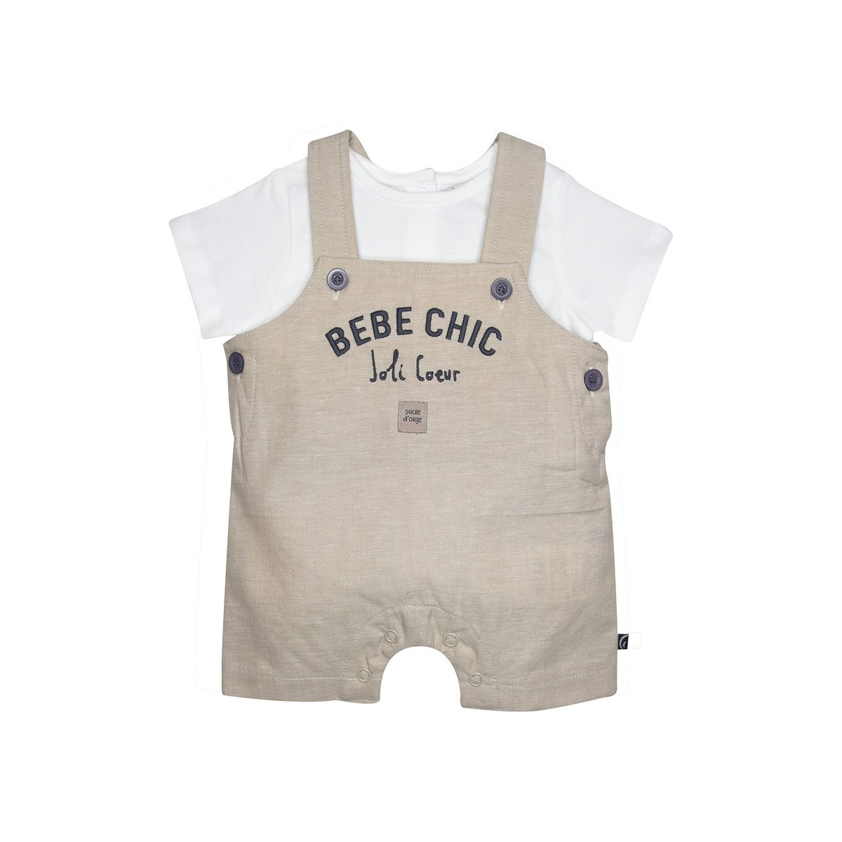 Tee shirt salopette gingembre court naissance beige, SUCRE D'ORGE