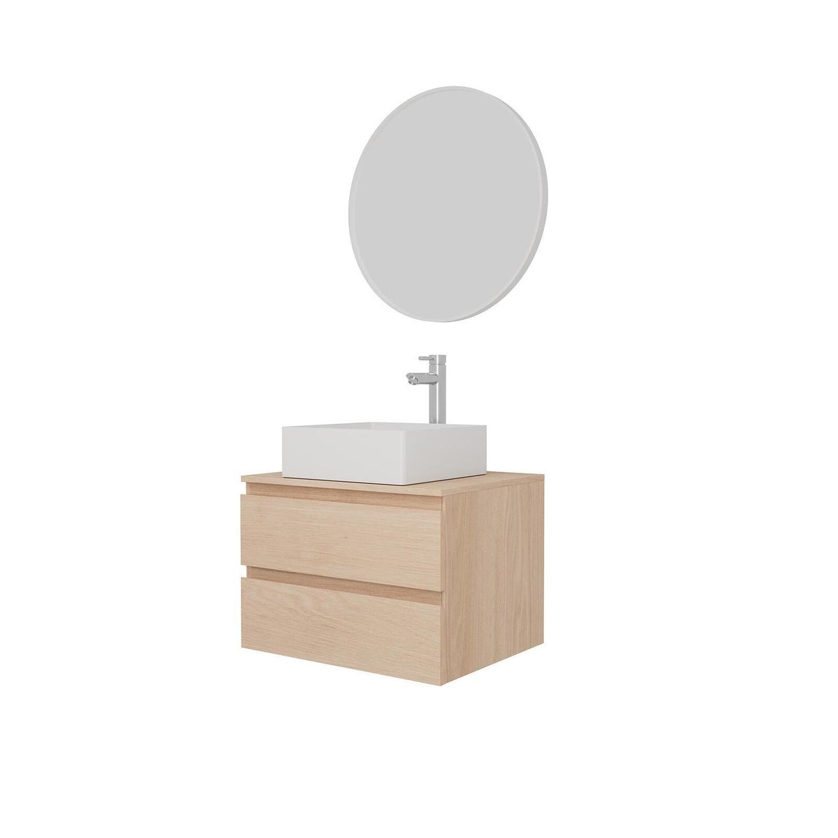 Ensemble meuble simple vasque 60cm + vasque + robinet + miroir SORRENTO chêne, MOB IN