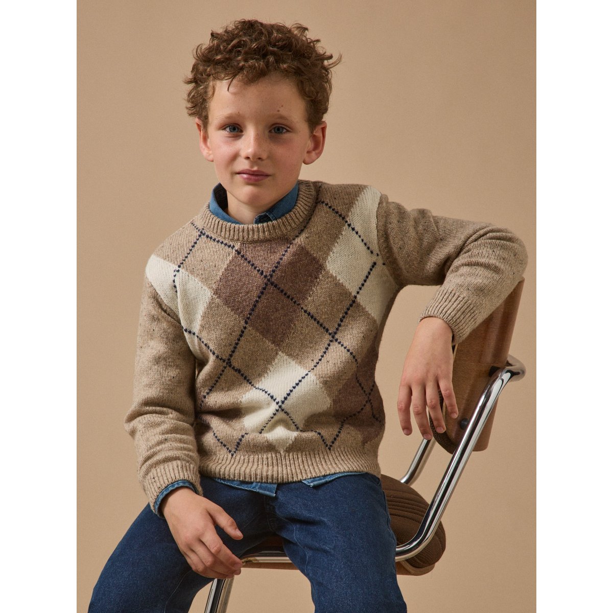 Pull jacquard avec laine beige, CYRILLUS