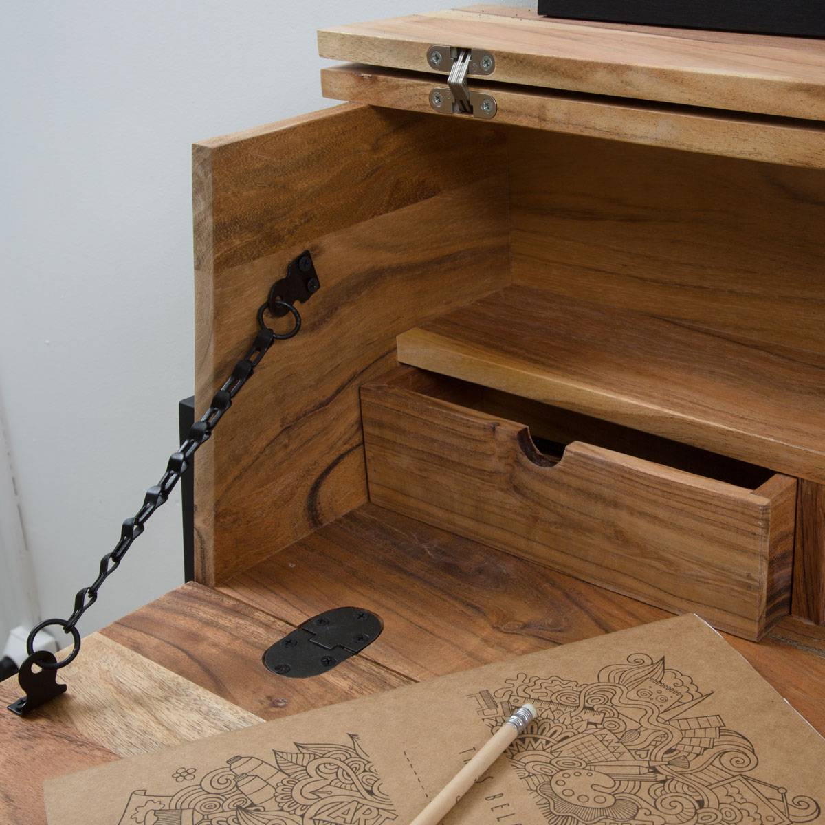 Bureau en bois d'acacia et métal MILO bois clair, MADE IN MEUBLES
