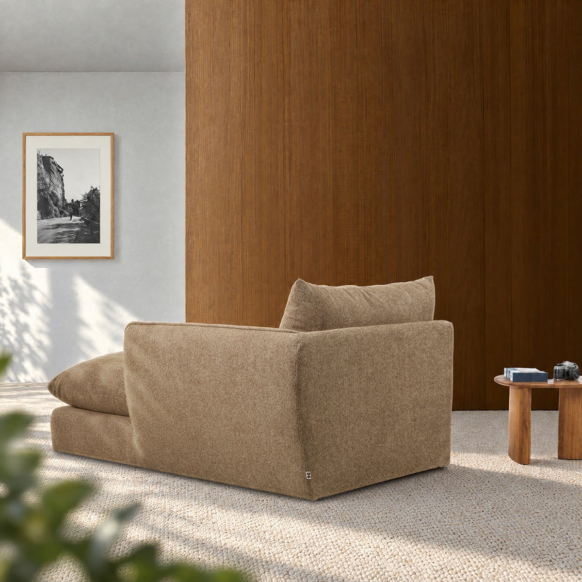 Méridienne droite modulable en tissu texturé LEOPOLD marron clair chiné, BERAH GETAH
