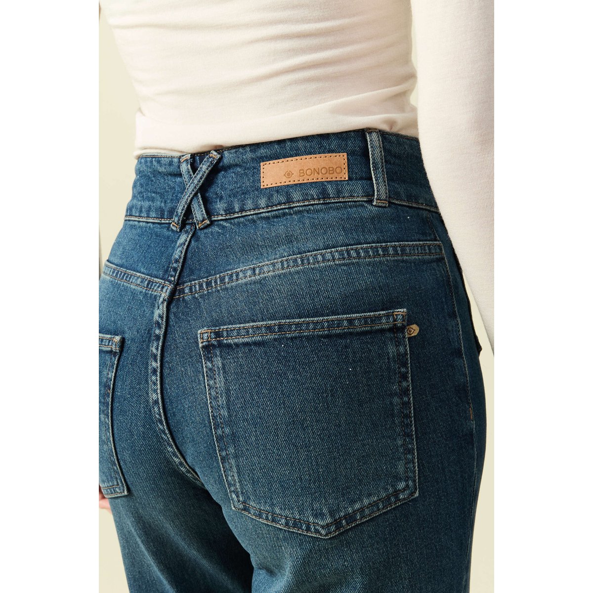 Jeans bootcut taille haute bleu, BONOBO