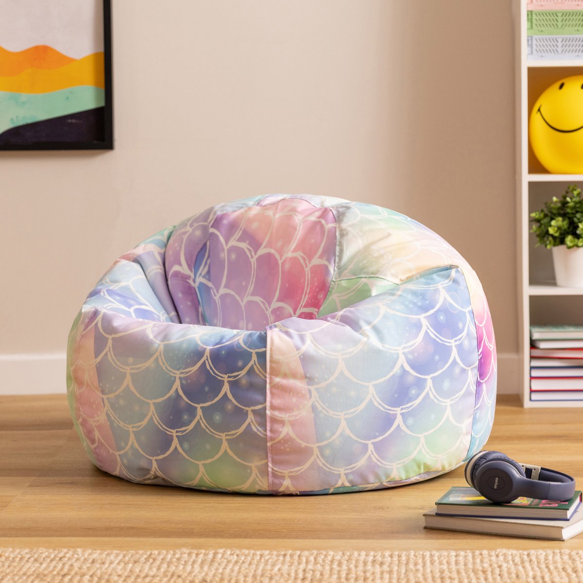 Pouf classique large enfant intérieur extérieur à imprimé ludique Oeko-Tex® - KINGSTON sirène, ICON