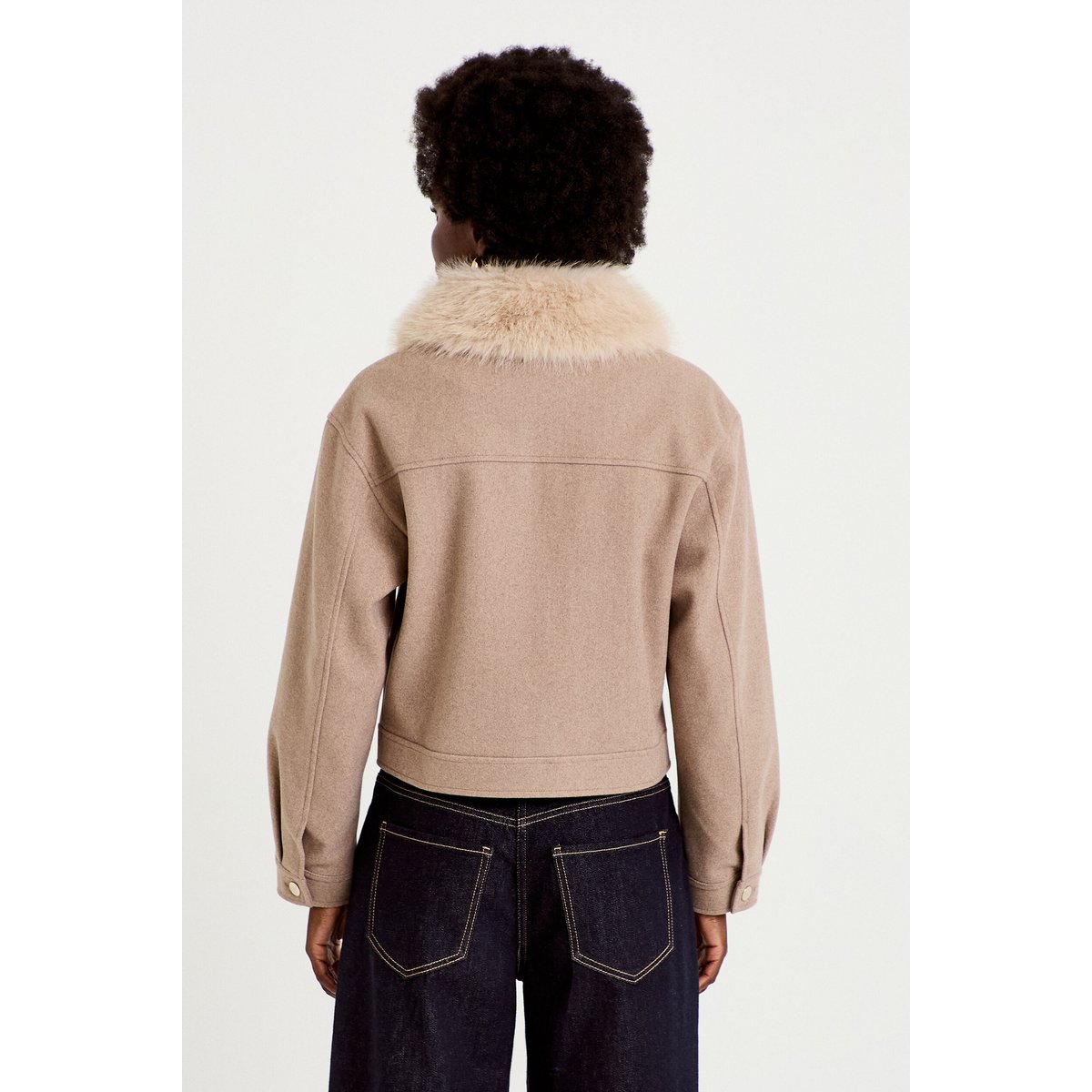 Veste droite cropped col tailleur taupe, CACHE CACHE