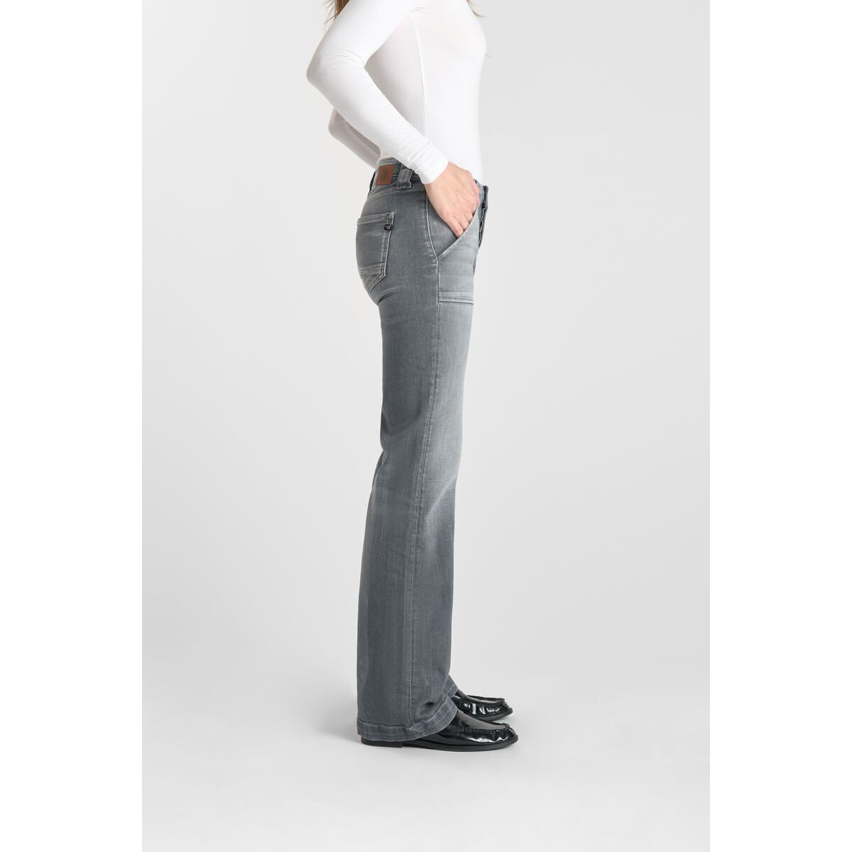 Jeans flare , longueur 34 grey, LE TEMPS DES CERISES