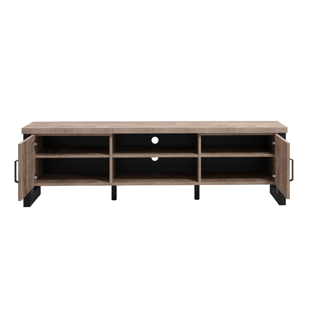 Meuble TV 2 portes, 2 niches et 2 ouvertures passe-câbles L166 cm - EMILE bois clair, CALICOSY