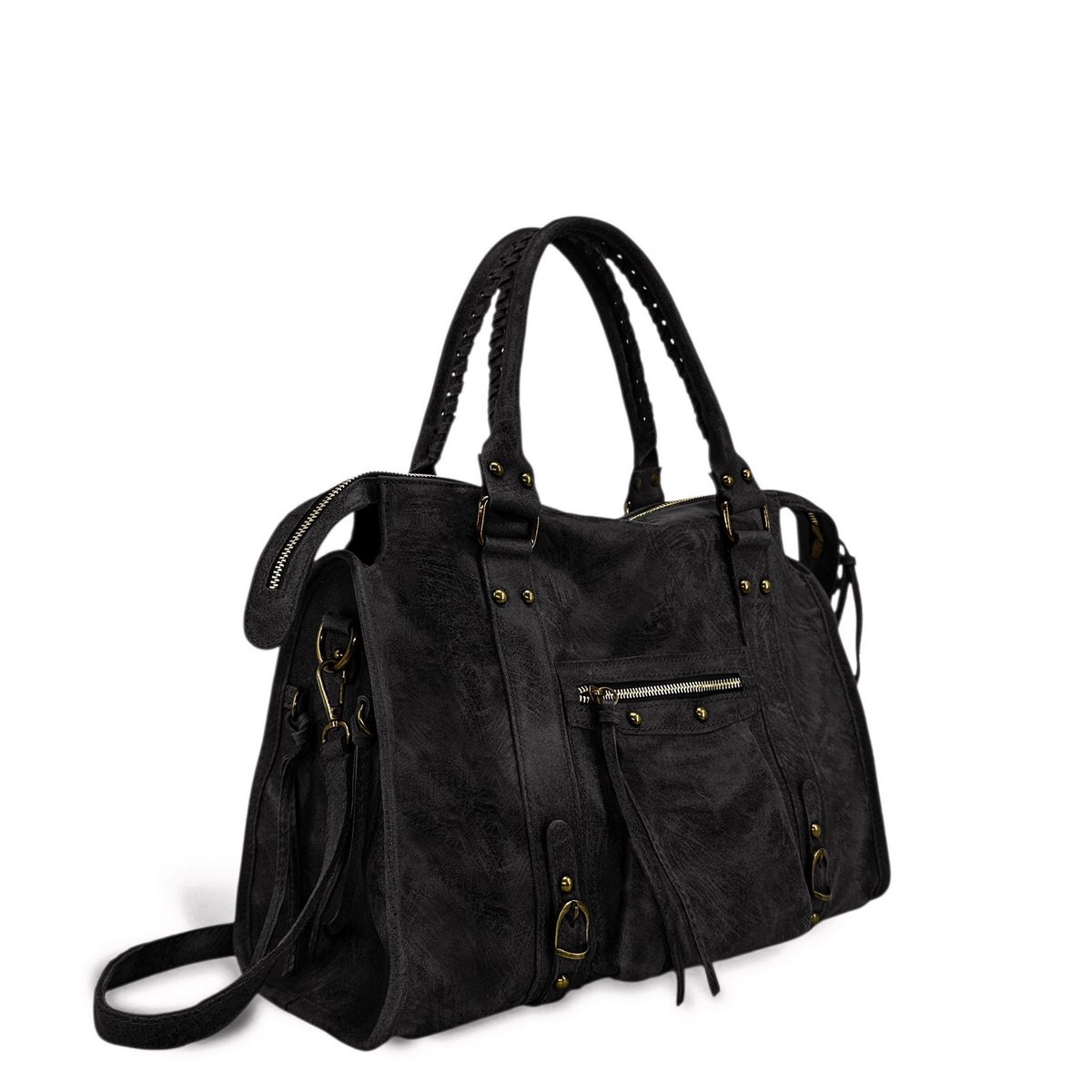 Sac à main en cuir italien brossé mat SANDSTORM NOIR noir mat, OH MY BAG
