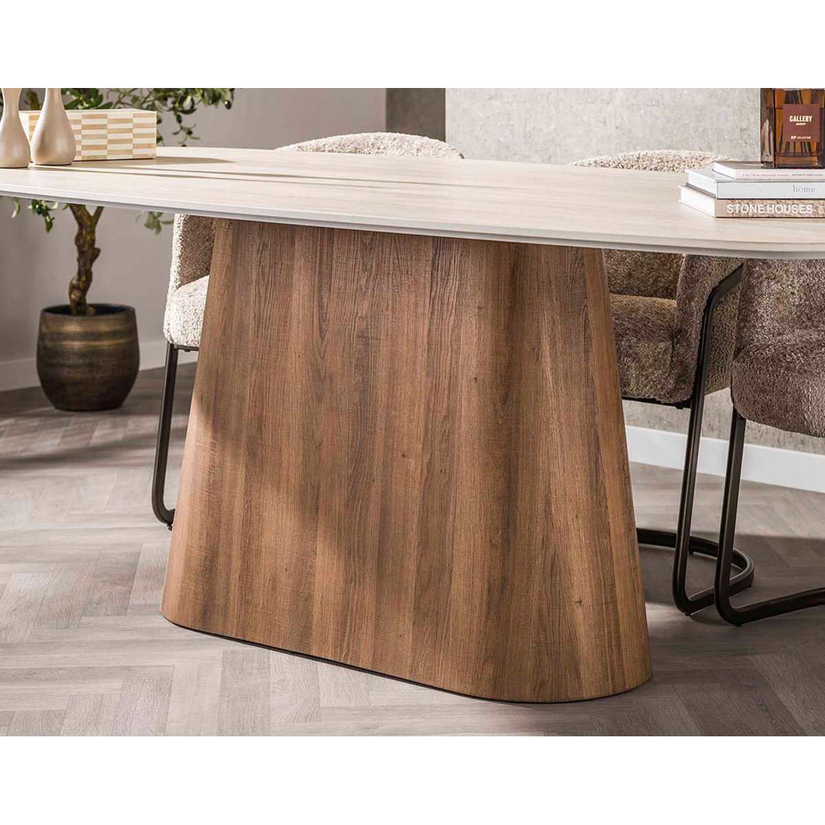 Table à manger plateau effet travertin, AMARA bois / beige, BEST MOBILIER