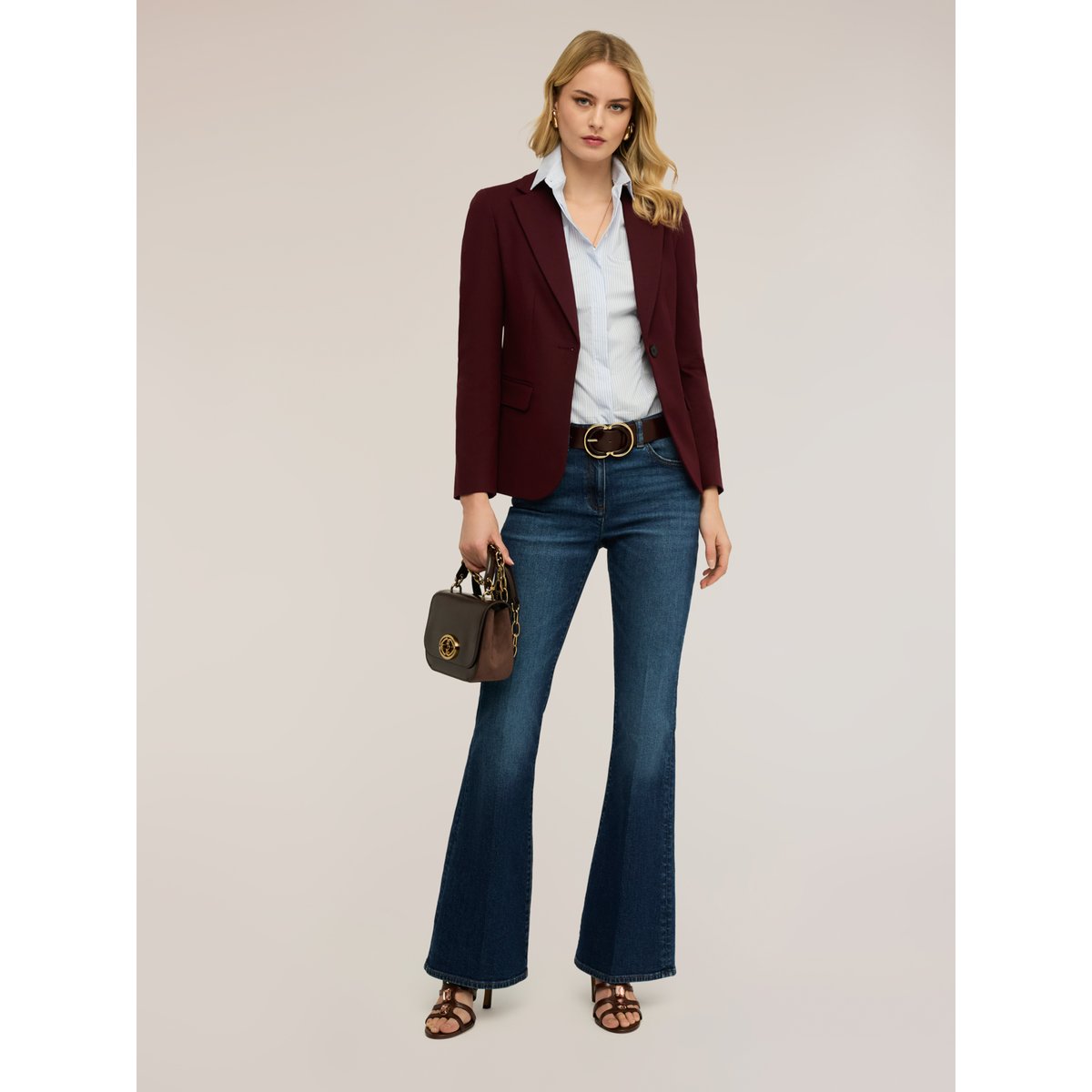 Blazer simple boutonnage en coton viscose burgundy, MOTIVI