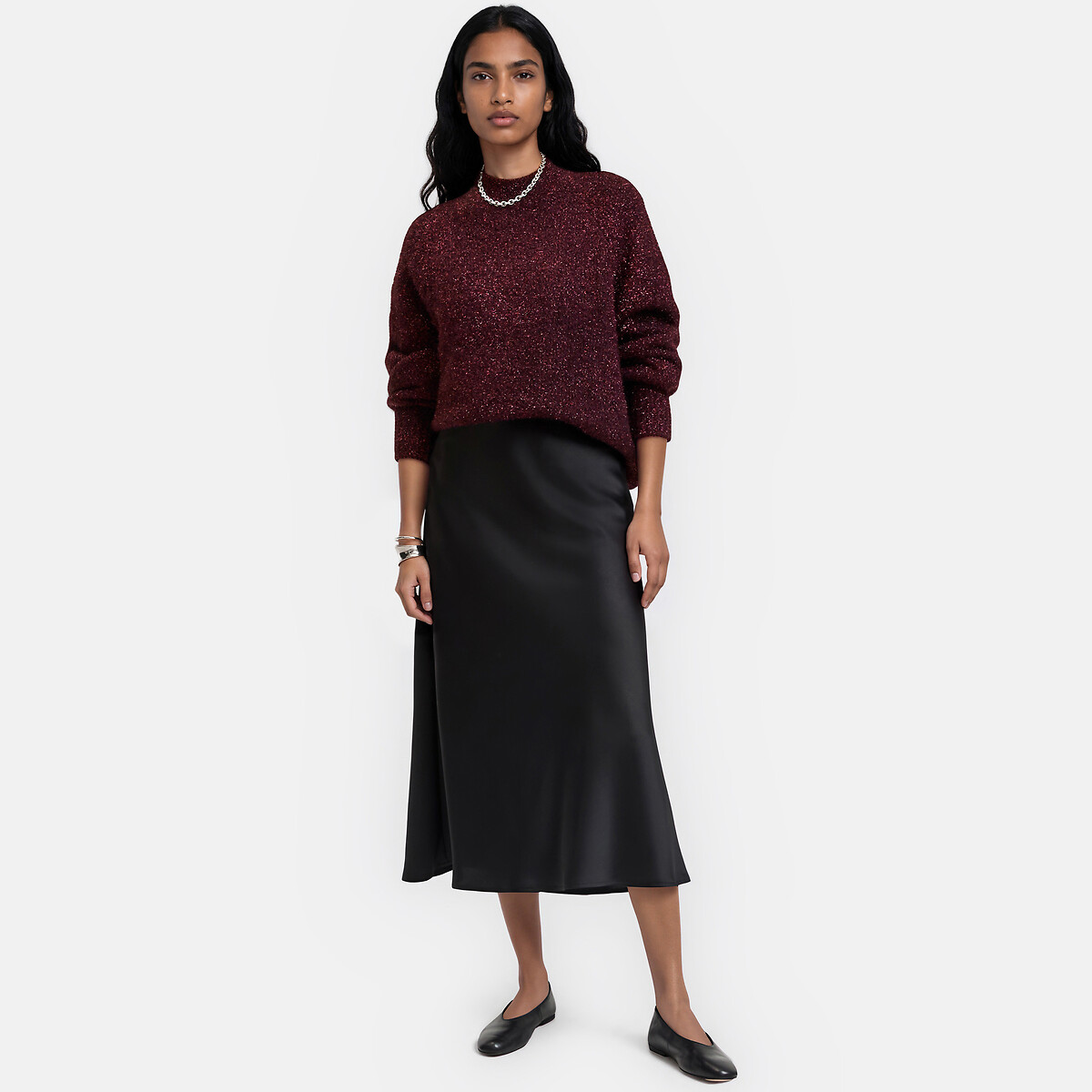 Pull col rond, avec fils brillants violet, LA REDOUTE COLLECTIONS