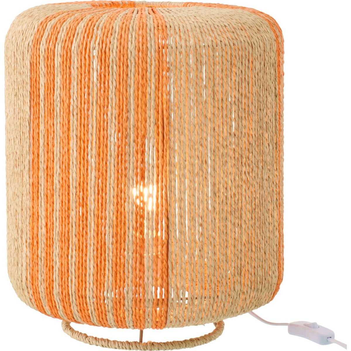 Lampe de table cylindre en corde et métal orange et naturel, RECOLLECTION