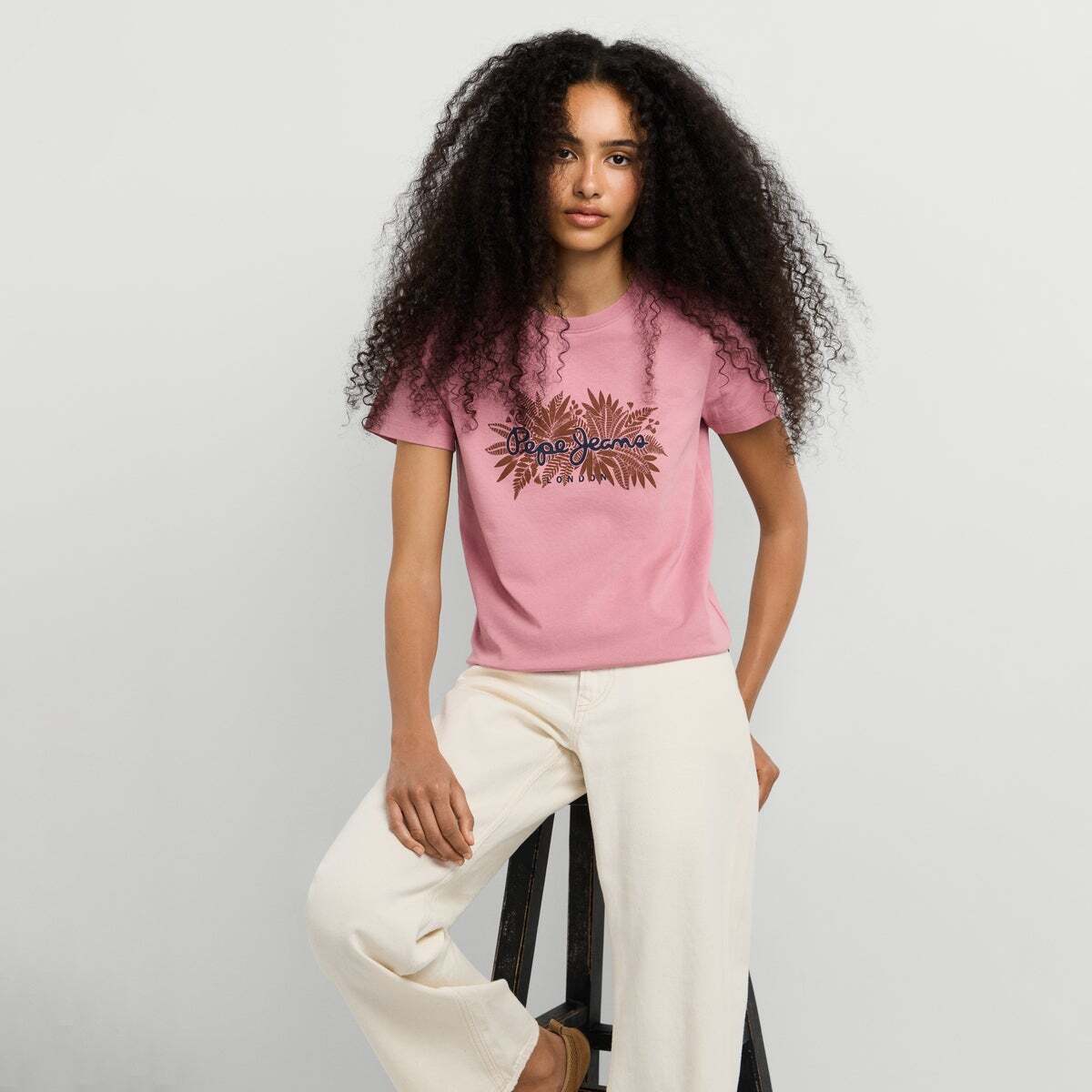 T-Shirt Avec Logo Imprimé Floral rose poudre rose, PEPE JEANS