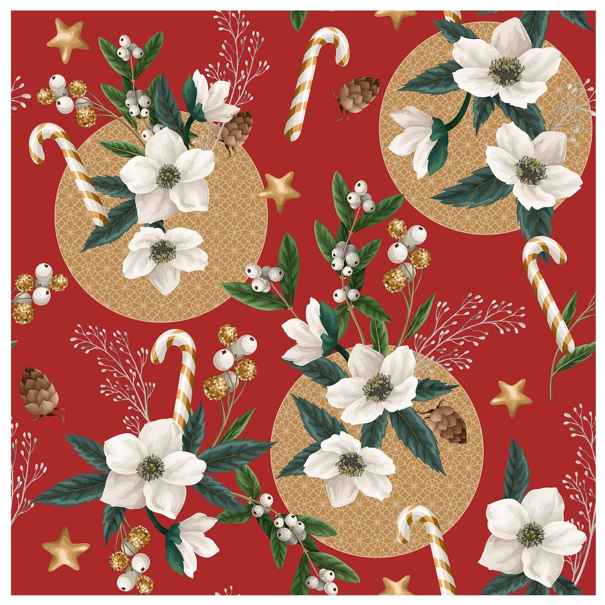 Nappe Toile cirée au mètre Roselle de Noel rouge rouge, EDEN