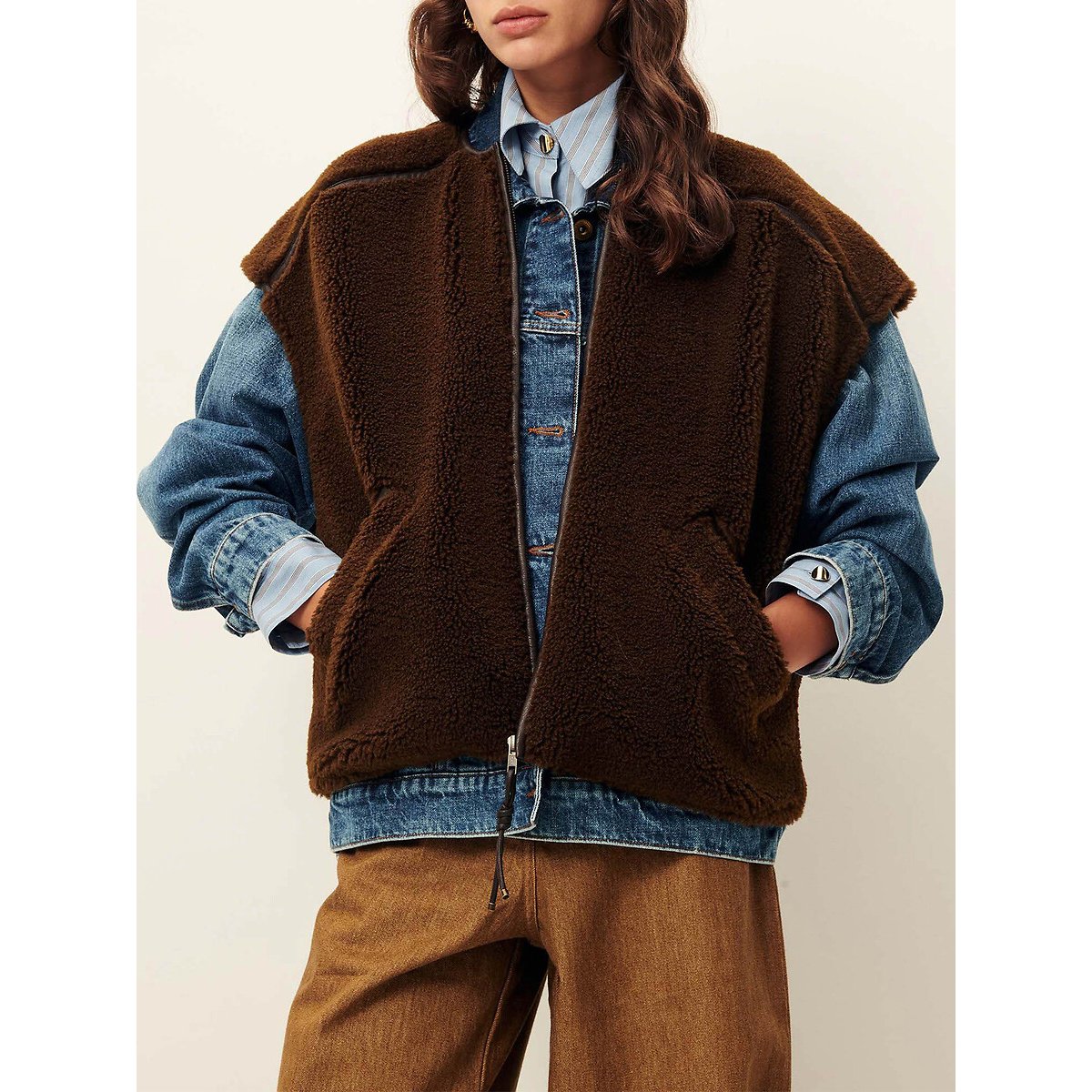Ärmellose Sherpa-Jacke mit Reissverschluss, MOUNTY braun, SESSUN