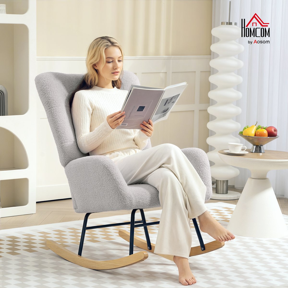 Fauteuil à bascule Laine bouclée Gris gris clair, HOMCOM