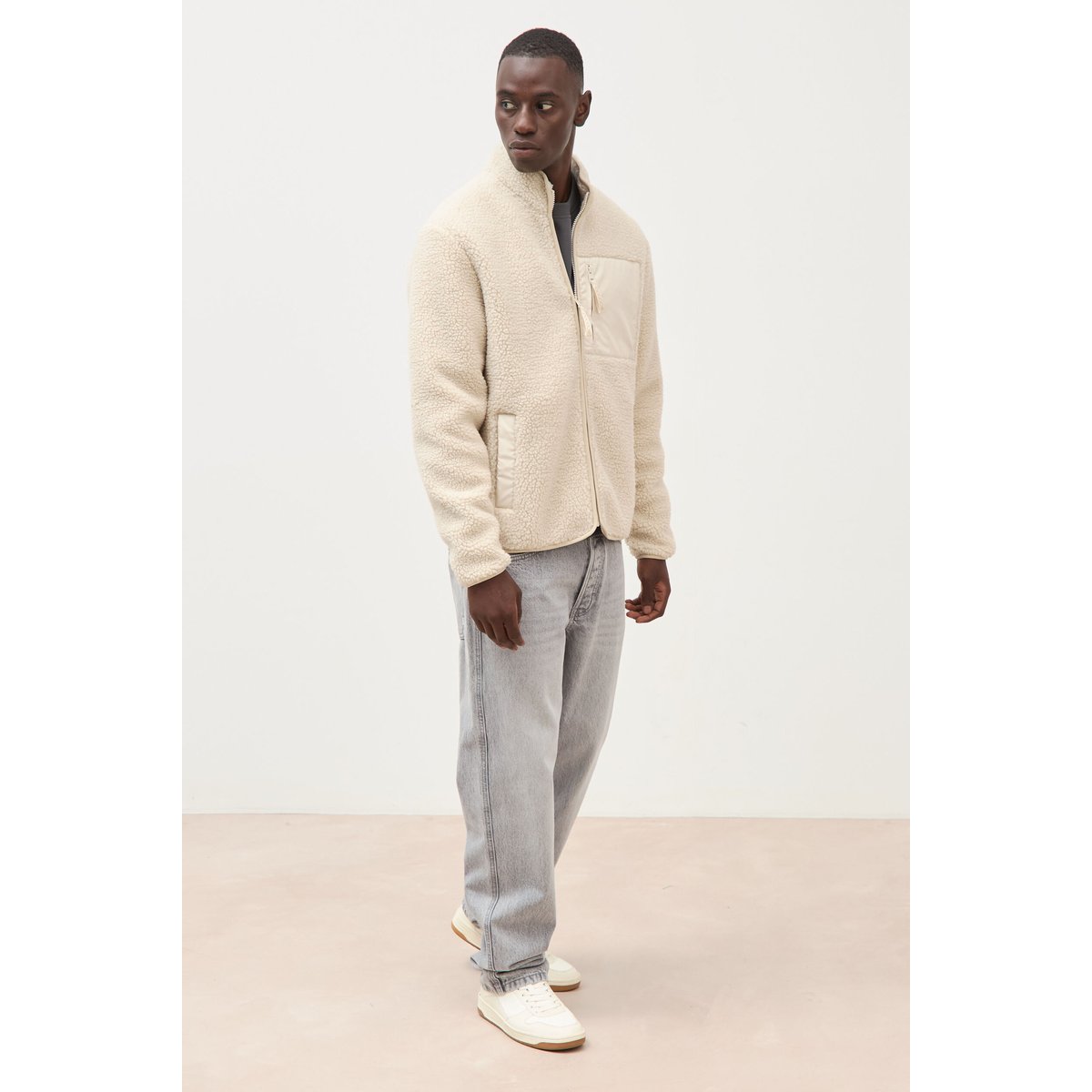 Veste droite sherpa col montant sable, BONOBO