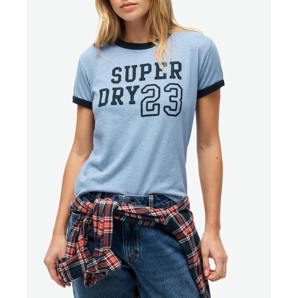T-shirt ajusté Athletic Essentials Ringer bleu marée flammé, SUPERDRY
